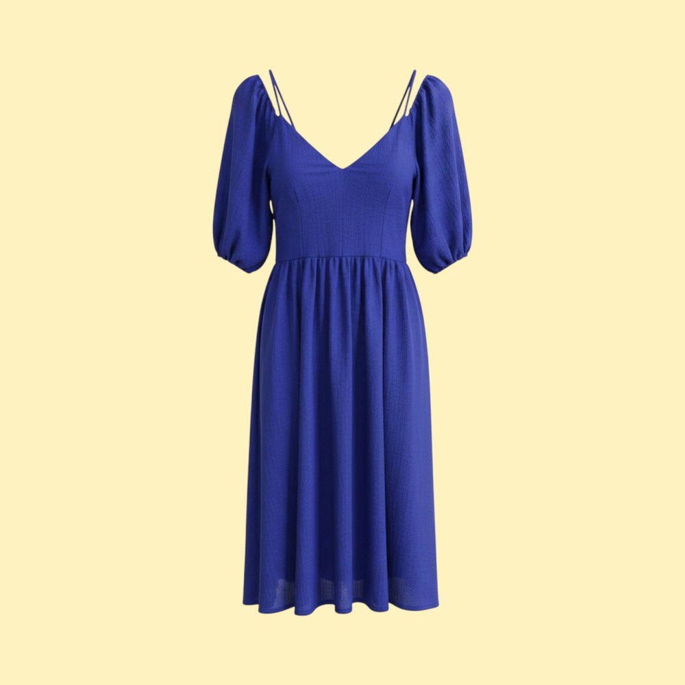 Anthropologie Moulinette Soeurs Blue Puff Sleeve Cold Shoulder Midi Dress XS NEW
